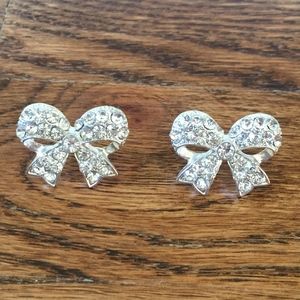 Rhinestone Bow Stud Earrings